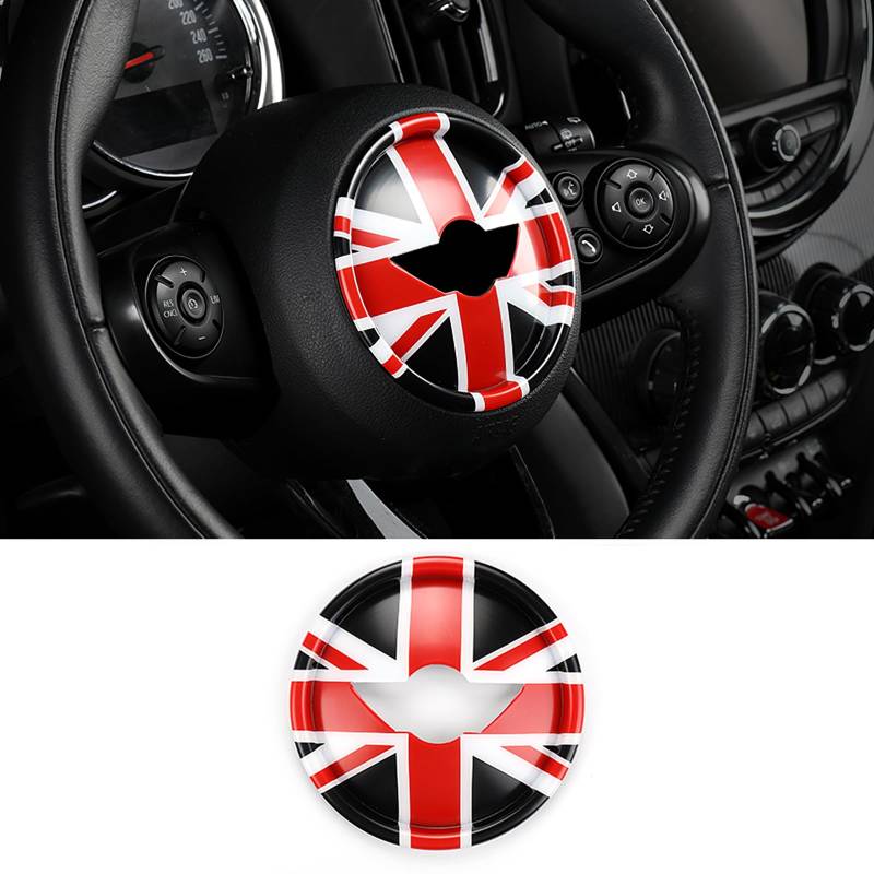 FDAIUN Kompatibel mit BMW Mini Cooper F-Serie ABS Auto Lenkrad Dekoration Innenzubehör Aufkleber Lenkrad Logo (Schwarz Rot Union Jack) von FDAIUN