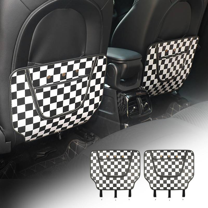 FDAIUN für BMW Mini Cooper F55 F56 F57 universal PU Leather Rückenlehnenschutz Auto Wasserdichtes Plane Kick-Matten-Schutz für Autositz zurück 2 Stück Kariert von FDAIUN