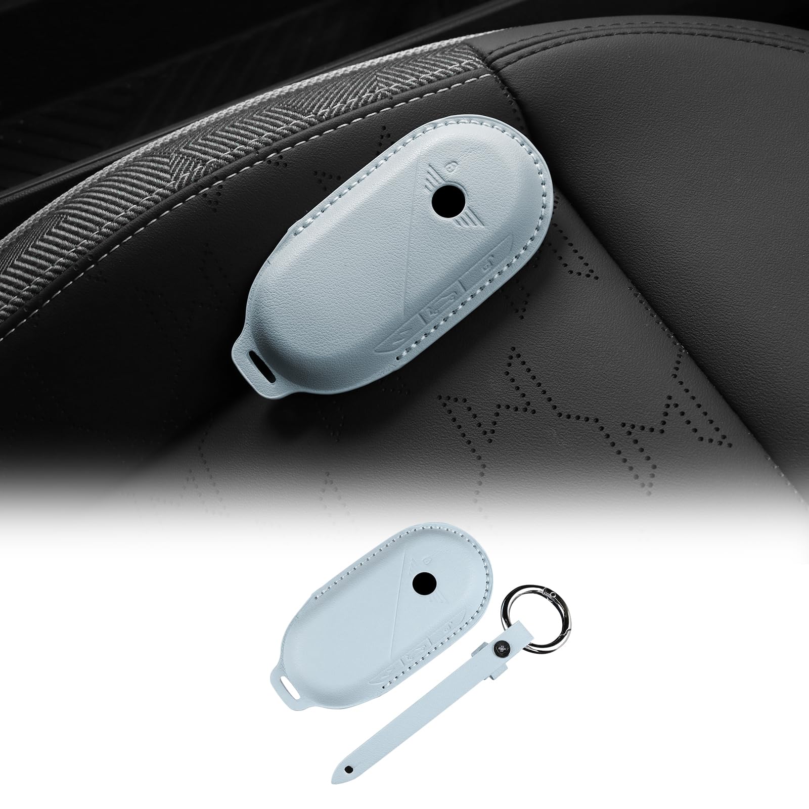 FDAIUN für Mini Cooper J01 EV/E/SE U25 J05 F65 F66 F67 24-25 Zubehör Auto Schlüsselanhänger Hülle aus Leather,Autoschlüsselhalter mit Metallhaken und Schlüsselring Schutz,Geschenk (Blau) von FDAIUN