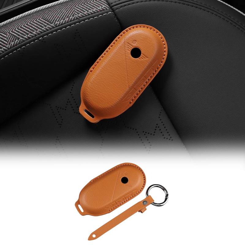 FDAIUN für Mini Cooper J01 EV/E/SE U25 J05 F65 F66 F67 24-25 Zubehör Auto Schlüsselanhänger Hülle aus Leather,Autoschlüsselhalter mit Metallhaken und Schlüsselring Schutz,Geschenk (Orange) von FDAIUN