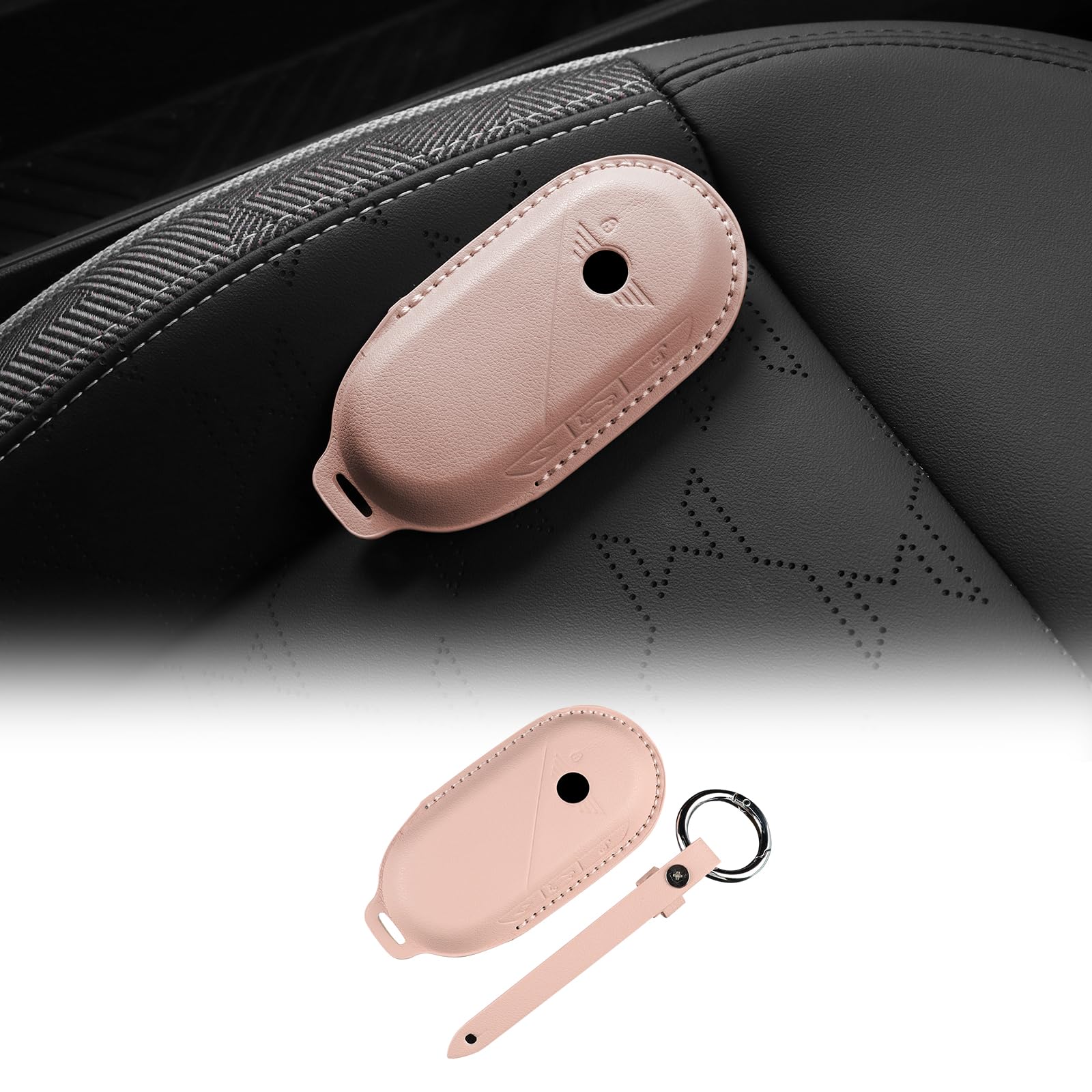 FDAIUN für Mini Cooper J01 EV/E/SE U25 J05 F65 F66 F67 24-25 Zubehör Auto Schlüsselanhänger Hülle aus Leather,Autoschlüsselhalter mit Metallhaken und Schlüsselring Schutz,Geschenk (Rosa) von FDAIUN