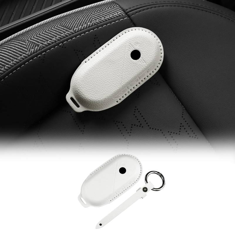 FDAIUN für Mini Cooper J01 EV/E/SE U25 J05 F65 F66 F67 24-25 Zubehör Auto Schlüsselanhänger Hülle aus Leather,Autoschlüsselhalter mit Metallhaken und Schlüsselring Schutz,Geschenk (Weiß) von FDAIUN