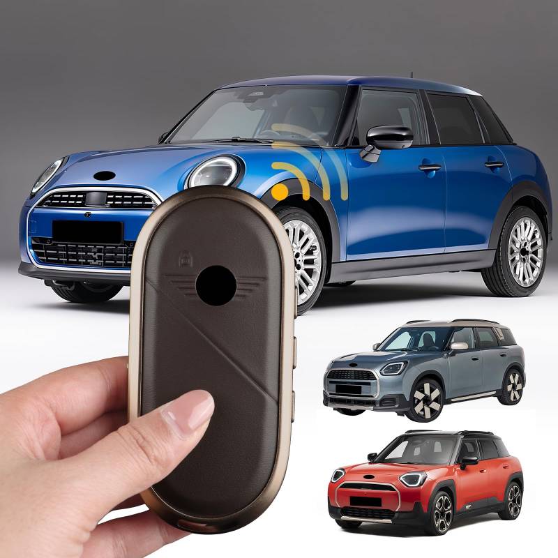 FDAIUN für Mini Cooper J01 U25 J05 F65 F66 F67 2024 2025 Zubehör Auto Schlüsselanhänger Hülle aus Aluminium, Autoschlüsselhalter mit Metallhaken Autoschlüsselhülle Schutz,Geschenk (Braun) von FDAIUN