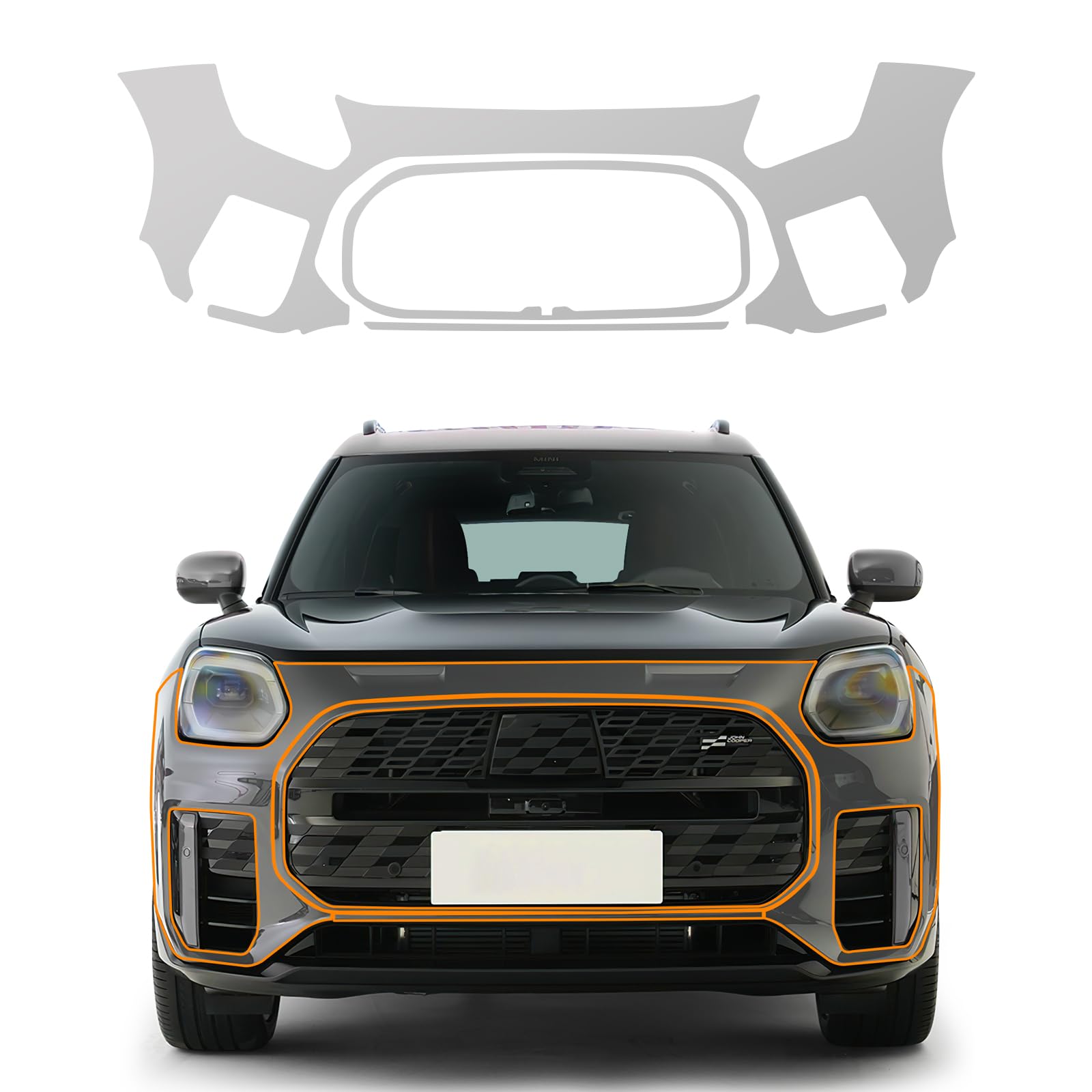 FDAIUN für Mini Countryman JCW 2024 Auto-Lackschutzfolie Vorgeschnitten TPU Transparent Selbstklebend Regenfest Wasserdicht HD Kratzfest zubehör (Frontstoßstange 3St) von FDAIUN