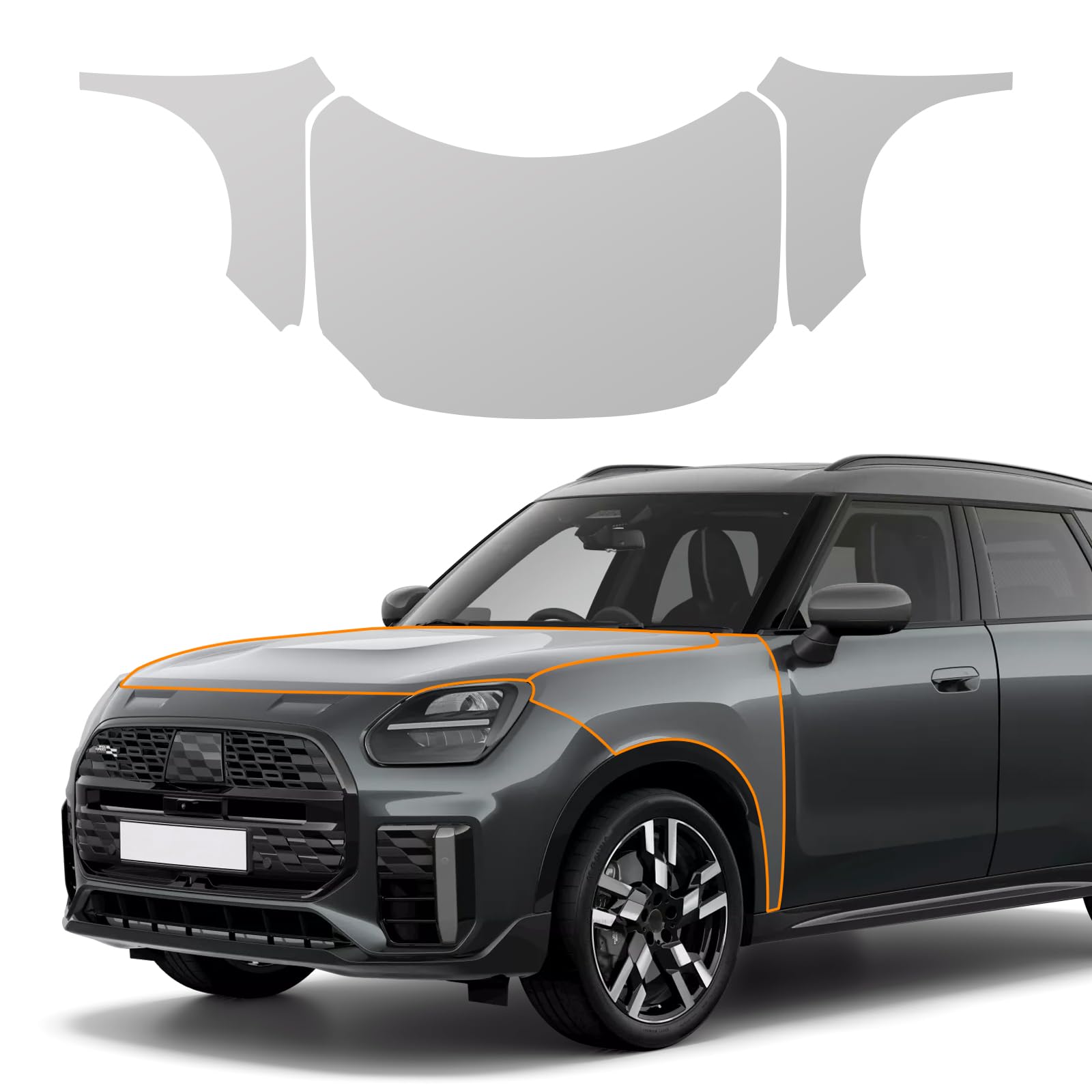 FDAIUN für Mini Countryman JCW 2024 Auto-Lackschutzfolie Vorgeschnitten TPU Transparent Selbstklebend Regenfest Wasserdicht HD Kratzfest zubehör (Motorhaube+Kotflügel 3St) von FDAIUN