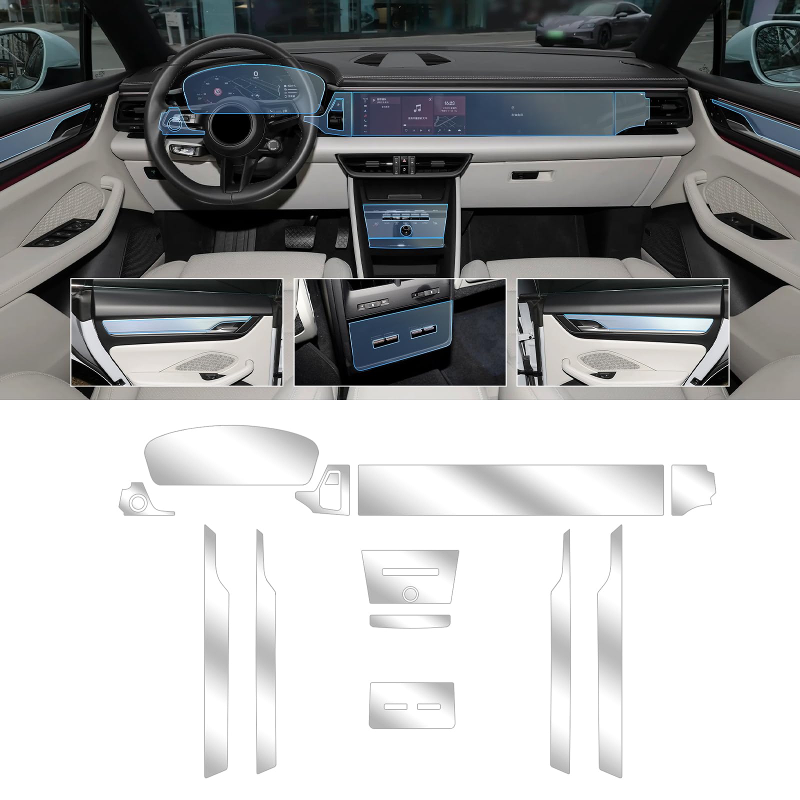 FDAIUN für Porsche Macan EV 2024 2025 8.5mil TPU PPF Vorgeschnittene Selbstklebende Autoinnenraum Transparent Lackschutzfolie Zubehör Kompletter Satz 13Teile von FDAIUN