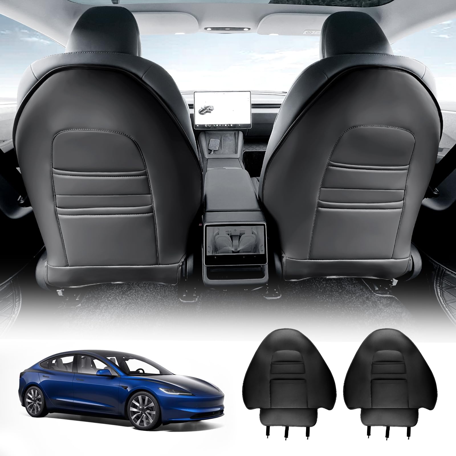 FDAIUN für Tesla Model 3 2024 sitzschoner kindersitz rückenlehne Model 3 seat Kick Protector Rücksitz Anti-Kick Leder Sitz zurück (Schwarz) von FDAIUN