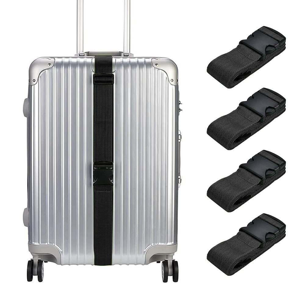 FDEETY 4 Stück Gepäckgurte für Koffer Spanngurt Luggage Straps Gepäckband Sicher Reisen Kofferband Auffällig Kofferschutz Verstellbare Elastizität Koffergurt Koffer Zubehör(Schwarz) von FDEETY