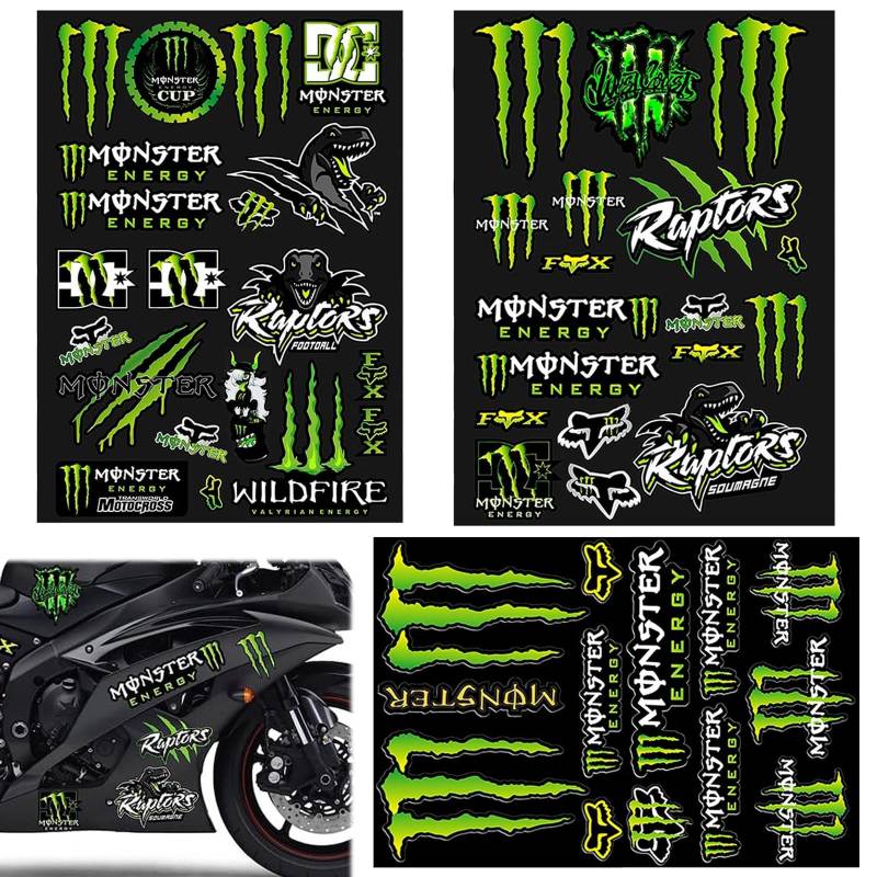 FDJZXW Monster Energy Aufkleber 3-Teilig Monster Aufkleber Monster Scratch Auto Aufkleber Wasserfeste Vinyl Sticker Set geeignet für Motorrad Skateboard Auto Rollerhelm von FDJZXW