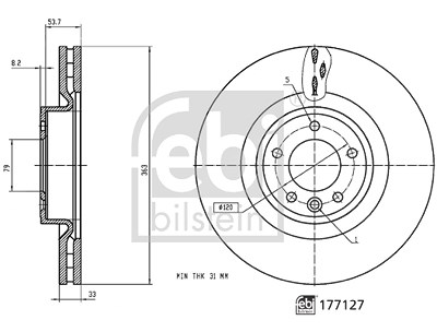 Febi Bilstein 1x Bremsscheibe [Hersteller-Nr. 177127] für Land Rover von FEBI BILSTEIN