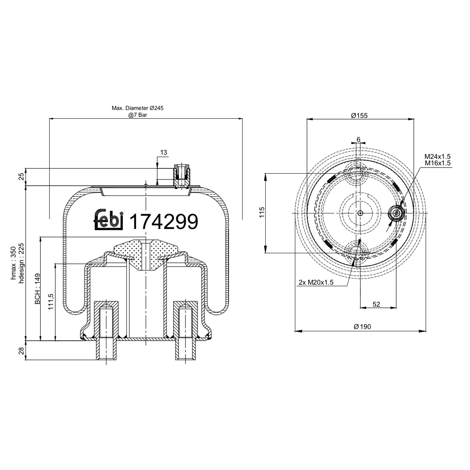 FEBI BILSTEIN Federbalg, Luftfederung MERCEDES-BENZ 174299 9703200021,A9703200021 von FEBI BILSTEIN