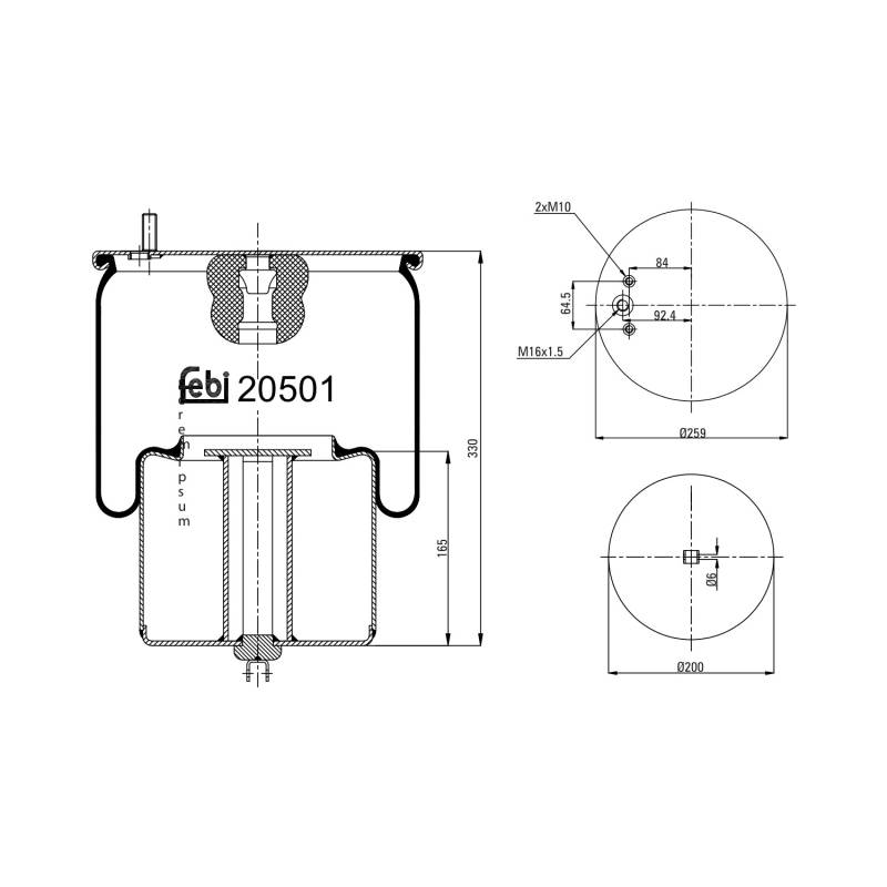 FEBI BILSTEIN Federbalg, Luftfederung VOLVO 20501 1076594,20554755 von FEBI BILSTEIN