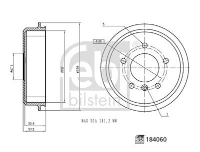 Febi Bilstein 1x Bremstrommel [Hersteller-Nr. 184060] für Mercedes-Benz von FEBI BILSTEIN