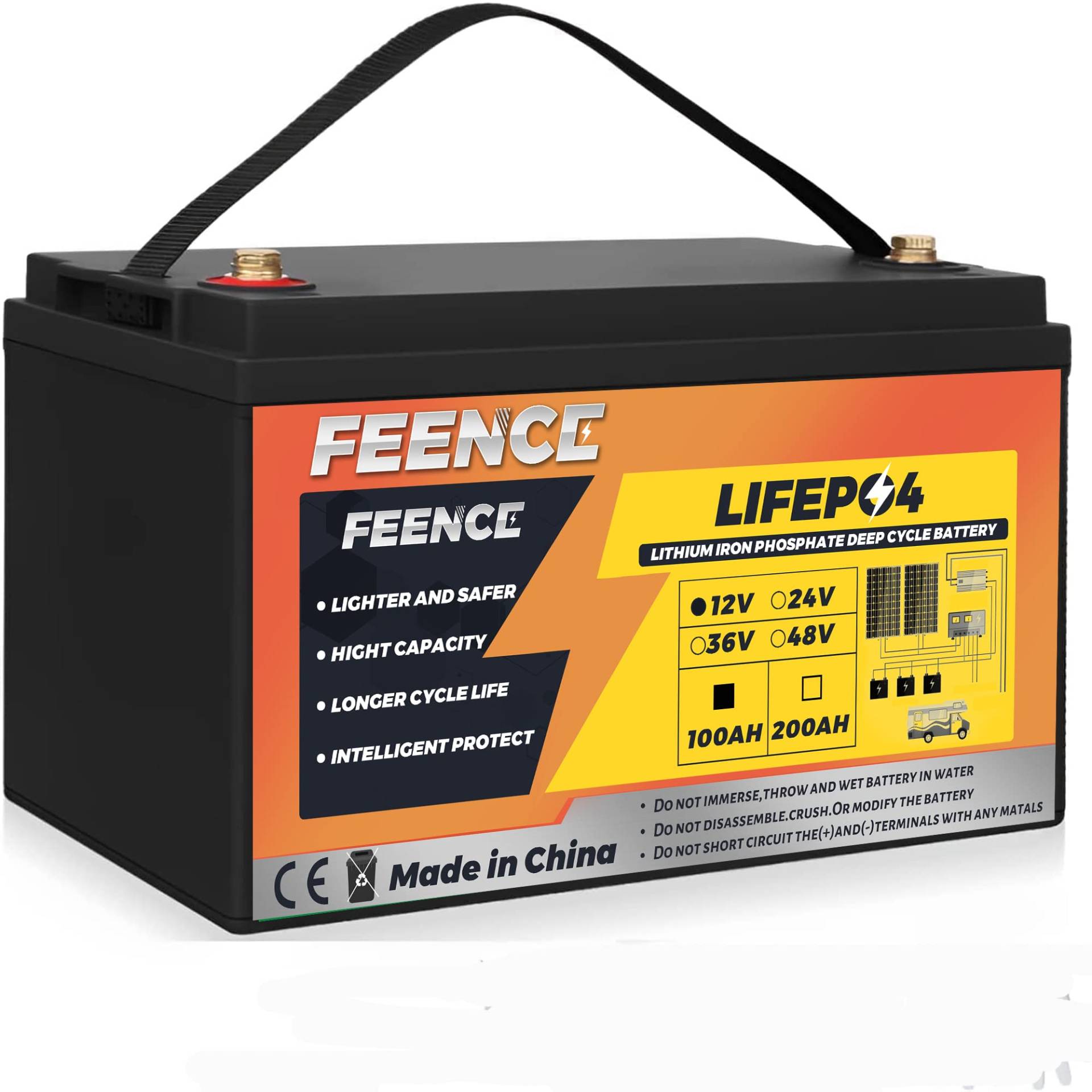 12V100Ah LiFePO4 Battery lithium batteries 12v over 7000+ Deep Cycles Iron Phosphate Battery Low Temp Protection von FEENCE