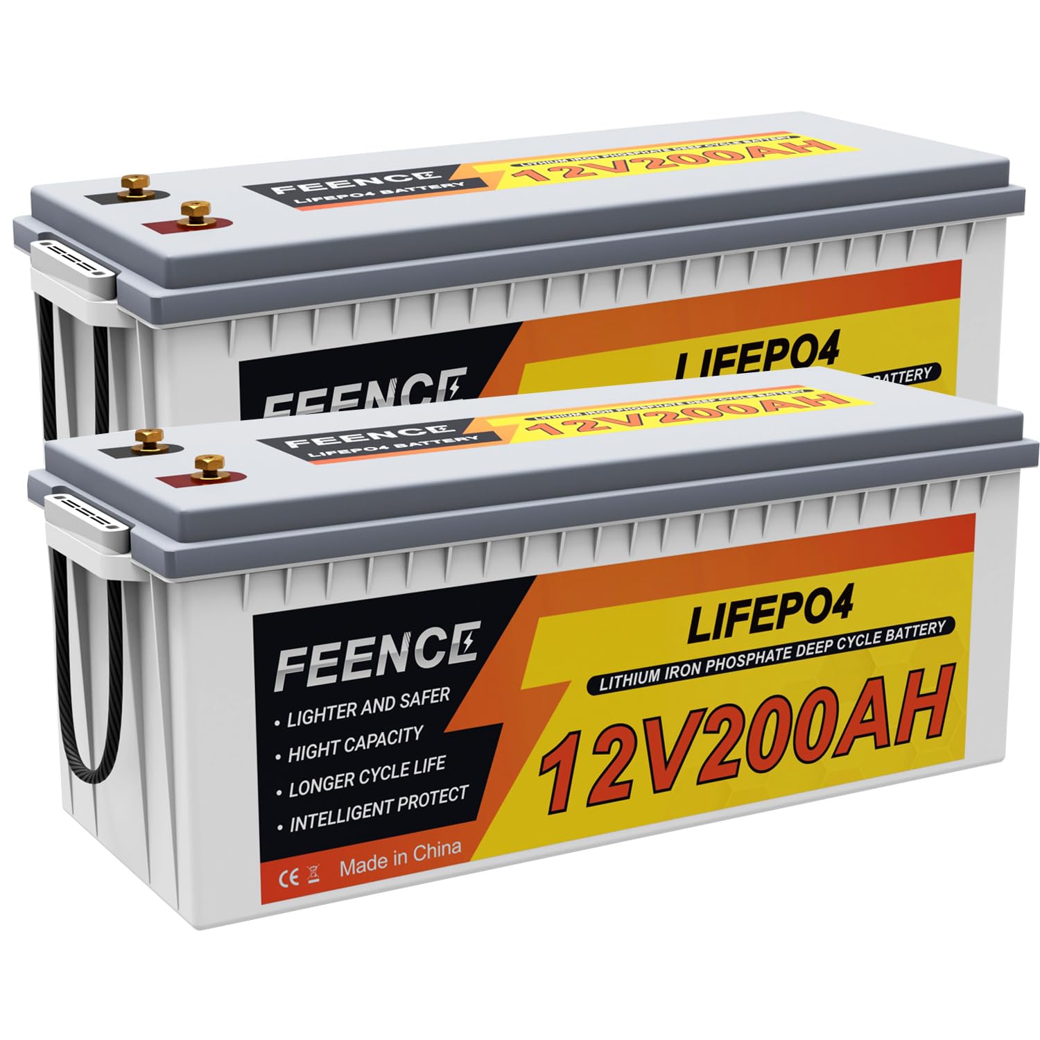 2 PACK of 200ah LiFePO4 AKKU, 12V 200Ah Lithium Batterie, Max. 5120Wh Energy Lithium-Batterie, 4000-15000 Zyklen Deep Cycle mit 200A BMS, für Wohnmobil, Solar, Marine, Boot, Off-Grid Anwendungen von FEENCE