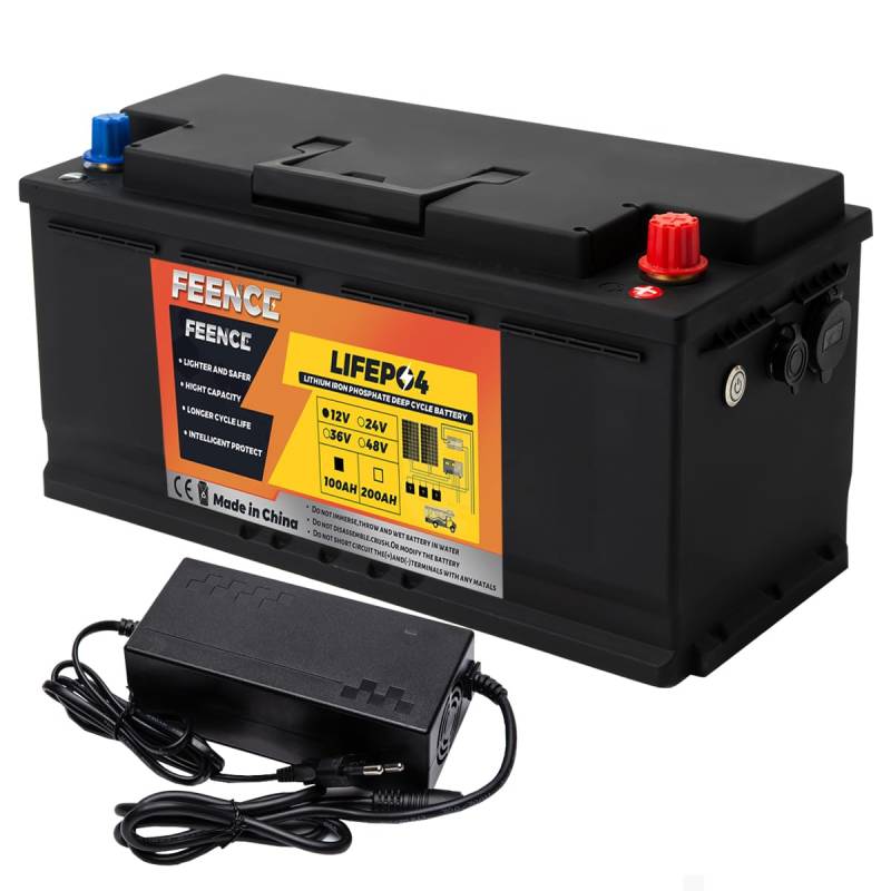 FEENCE 12V 100Ah LiFePO4 Batterie, Max 1280W Lithium Batterie 100ah mit integriertem BMS, 5000-15000 Mal Autobatterien, Unterstützung 4S4P, perfekt als Stromquelle für Wohnmobile Camping von FEENCE