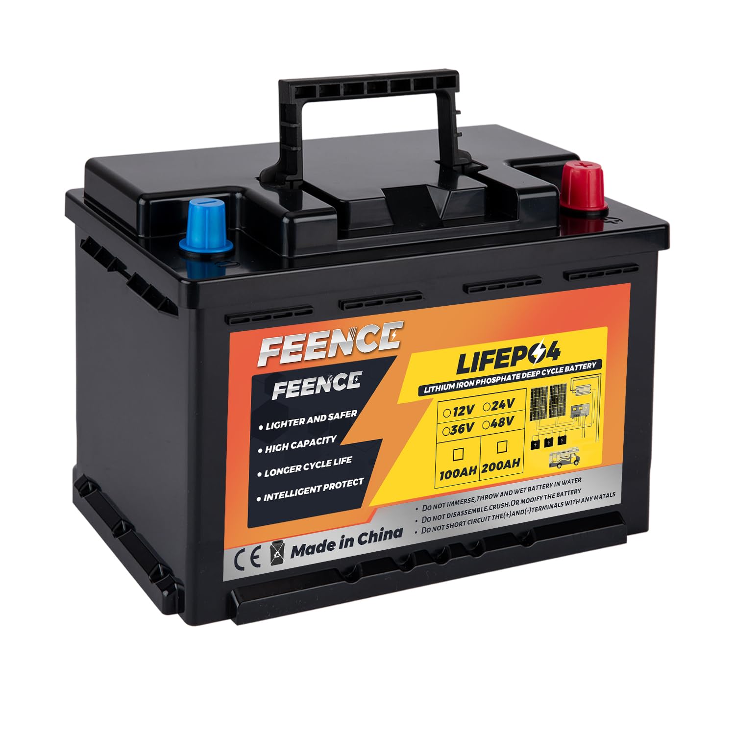 FEENCE LiFePO4 12V 100AH Autobatterie Bluetooth 100A BMS über 5000 Mal Tiefzyklus Lithium Akku 1280W Abschaltschutz bei Niedriger Temperatur für Wohnmobil, Camping, Boot, Solare Heimanlagen von FEENCE