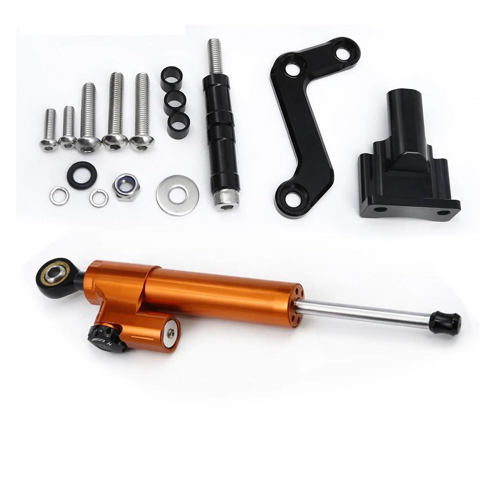 Dämpfer Lenkungsstabilisator Carbon Aluminium Motorrad Lenkung Dämpfer Stabilisator Halterung Montage Unterstützung Kit Halter Für MT-03 2020-2023 Motorradhalterung(Orange Set) von FEILIV