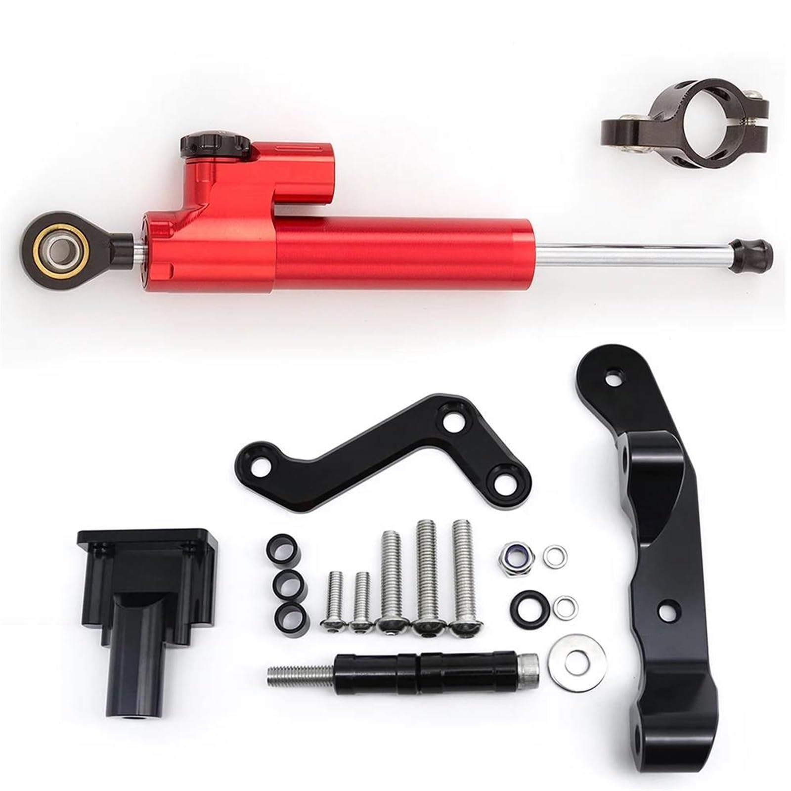 Dämpfer Lenkungsstabilisator Carbon Aluminium Motorrad Lenkung Dämpfer Stabilisieren Halterung Montage Kit Für MT03 2020-2023 Motorradhalterung(Red Set) von FEILIV