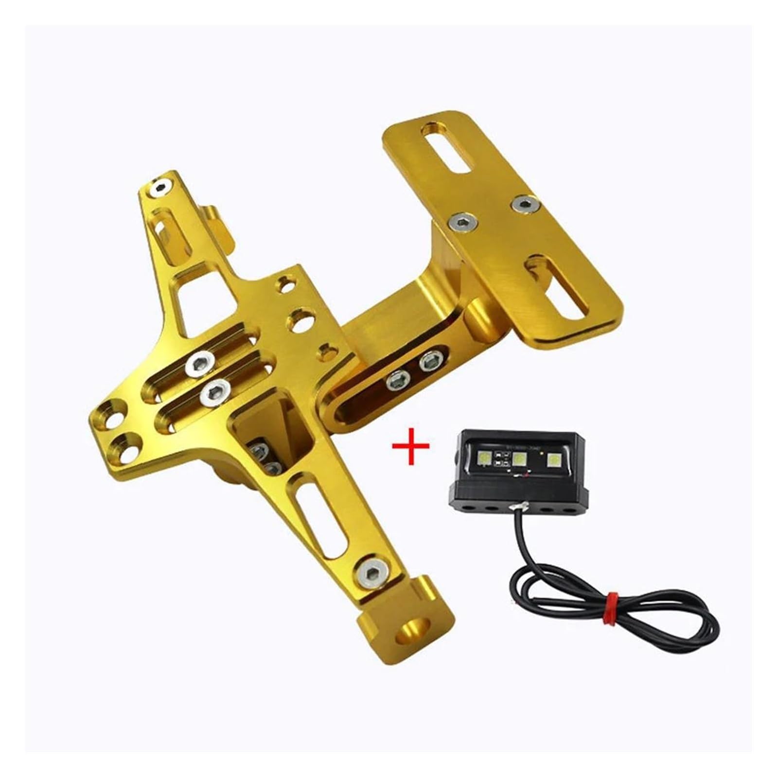 Motorrad-Kennzeichenhalter Kennzeichenhalter Universal Motorrad Tail Tidy Motorrad-Kennzeichenhalterhalterung Mit LED-Licht Motorrad-Lizenz Kennzeichenträger Set(Gold) von FEILIV