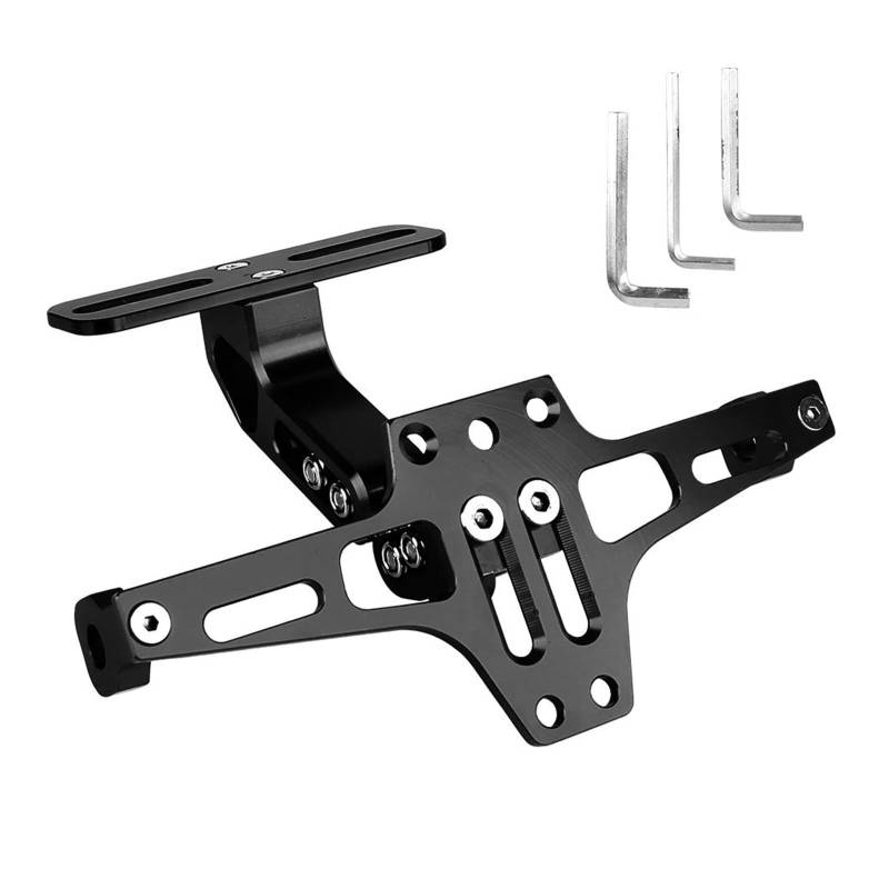 Motorrad-Kennzeichenhalter Motorrad Hinten Kennzeichen Halter Aluminium Legierung Moto Zubehör Schwanz Halterung Rahmen Eliminator Kit Einstellbar Kennzeichenträger Set(Black) von FEILIV