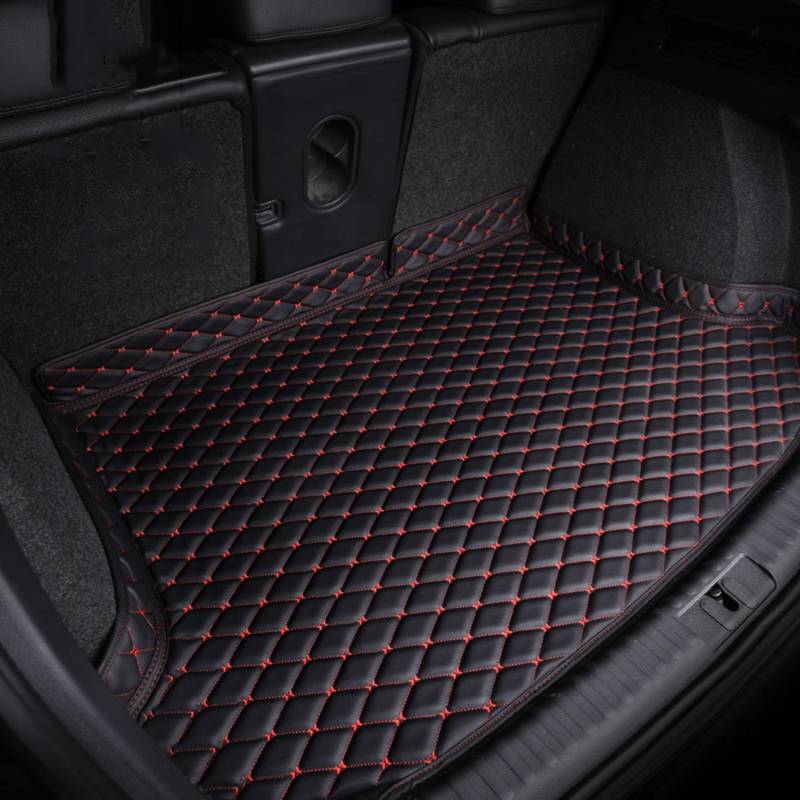 Auto-Kofferraummatten aus Leder für VW Polo 2011-2017, Cargo-Teppich, Kofferraummatte, Kratzfeste Matte, Innenzubehör,a/Black-Red von FELEA