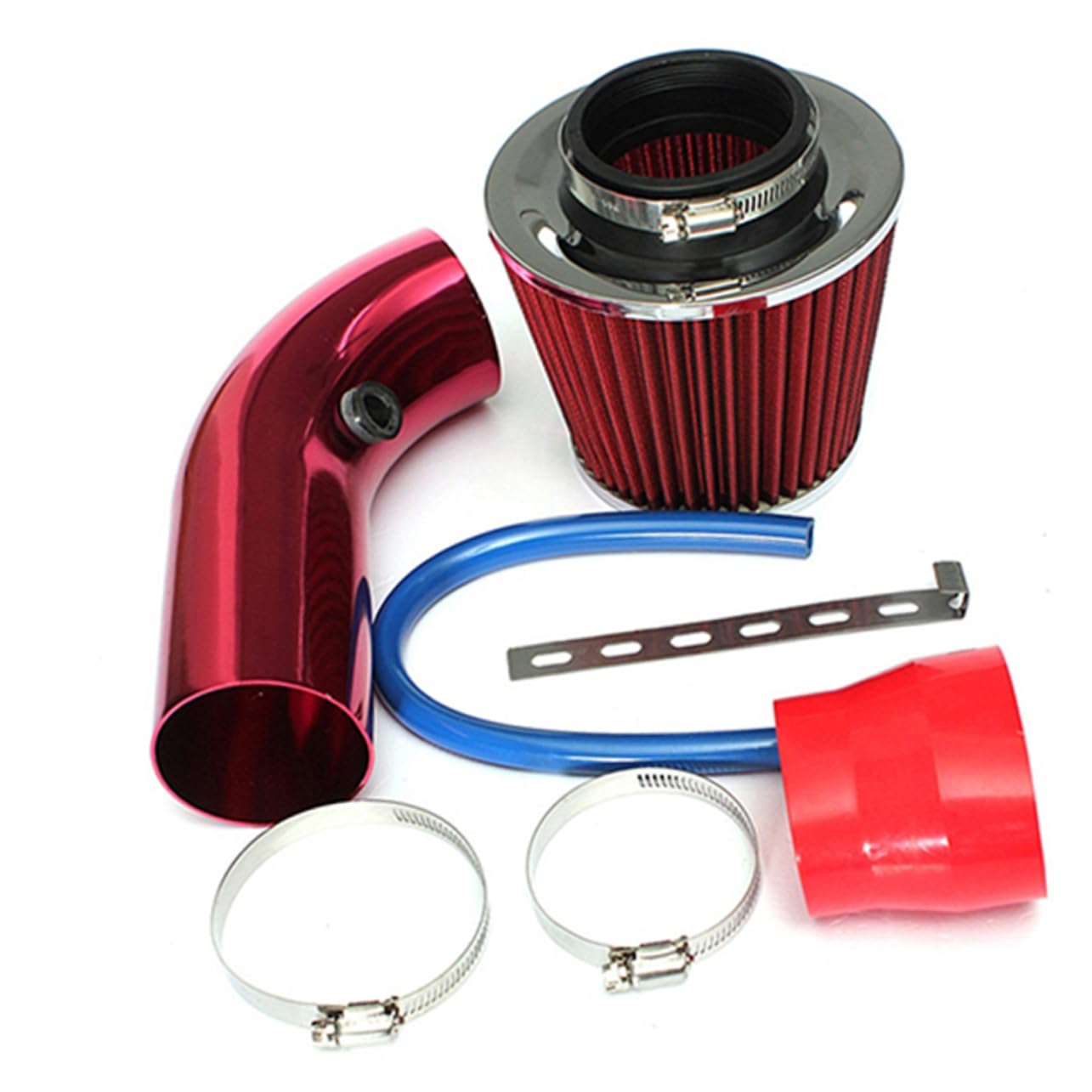 FELTECHELECTR 76 Mm Universal Auto Luftansaugfiltersystem Reiniger Ersatz Ansaugfilter Mit Rohr Roter Luftfilter Für PKW Optimierung Und Verbesserte Motorleistung von FELTECHELECTR