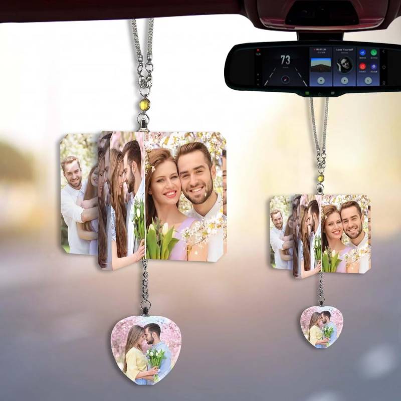 Personalisierte Auto-Rückspiegel-Anhänger,Personalisierte Foto Kristall Anhänger,Auto Innenraum Dekoration,Geschenk für Familie und Freunde,Auto Innenraum Dekoration Anhänger mit Foto von FENGHUO