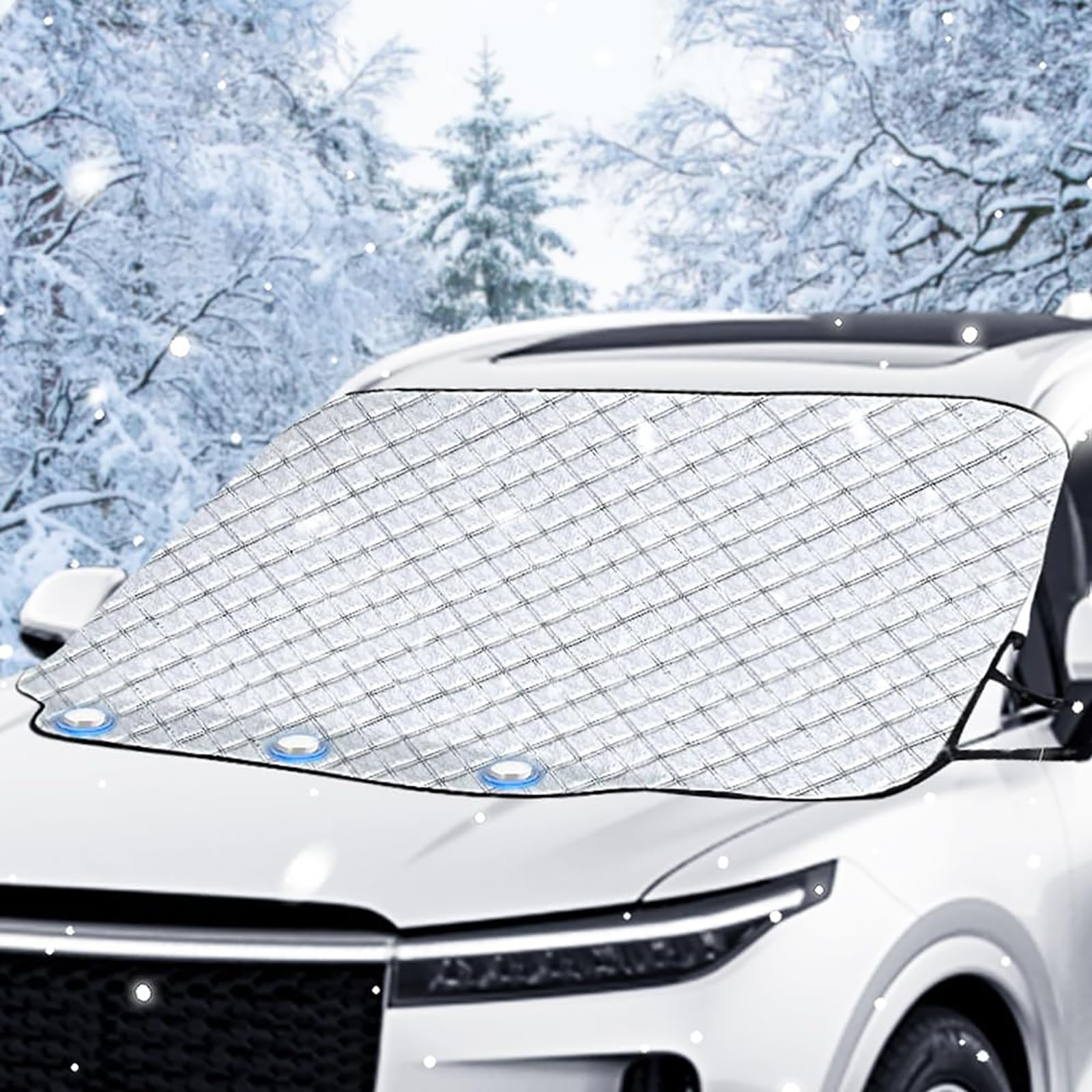 Auto Winter Frontscheibenabdeckung Für KIA NIRO 2017-2022, Magnet Faltbare Auto Windschutzscheibenabdeckung Frostschutzfolie mit Seitenspiegelabdeckung Fixierung von FENOQ