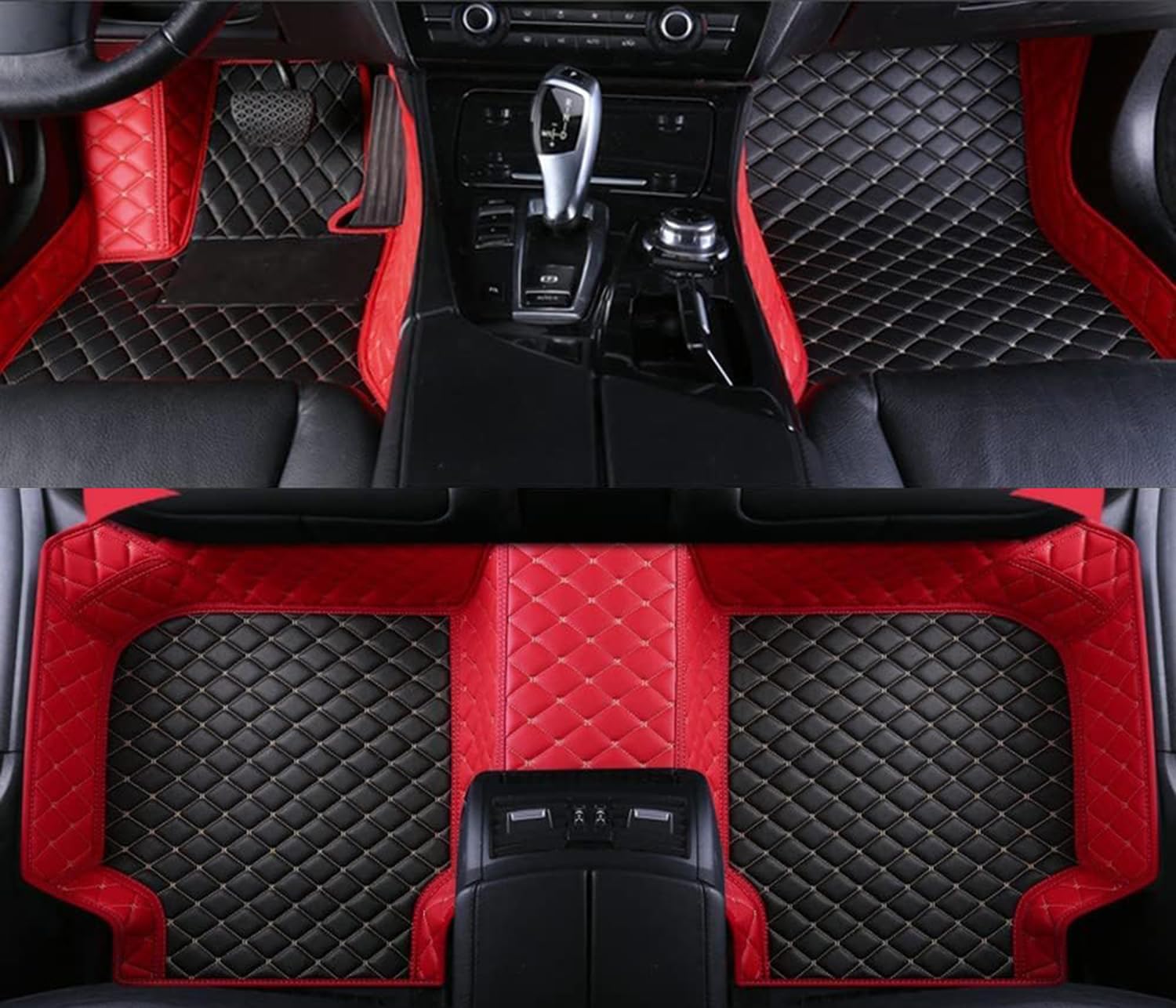 Leder Auto-Fußmatten für Mercedes Benz GLS Class 2020, Vorne Hinten FußMatte Anti-Rutsch Bodenmatte Set Automatten Teppiche Styling Zubehör,J Black Red 2 von FERFXN