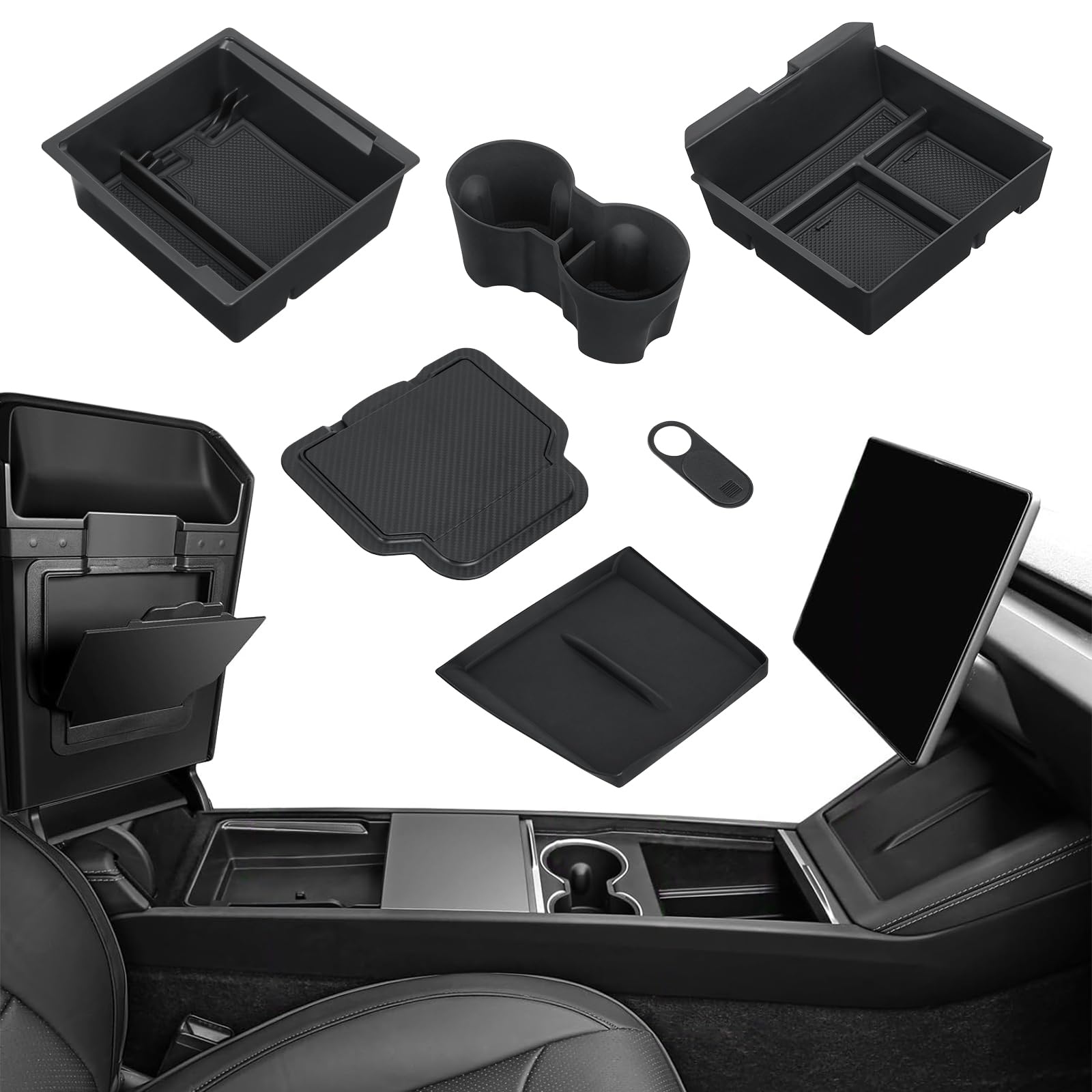 Mittelkonsole Organizer für Tesla Model 3 2024, 6 Stück Armlehne Aufbewahrungsbox Silikon Organizer Tray Zubehör Mittelkonsolen Getränkehalter für Tesla Model 3 2024 Highland Zubehör von FERSTALO