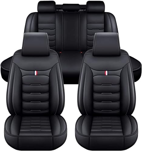 Auto Sitzbezüge Sets für Ford Fiesta 2009-2017 Sedan, 5 Sitze Leder Sitzschoner Vorne und Hinten Wasserdicht Verschleißfest Komfortabler Accessories,A Black von FESTAS