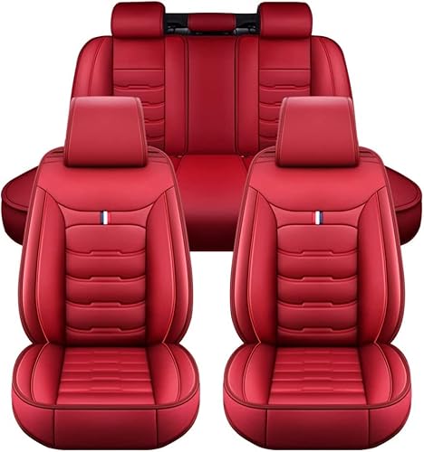 FESTAS Auto Sitzbezüge Sets für Hyundai Santa Fe HEV 2021-2023, 5 Sitze Leder Sitzschoner Vorne und Hinten Wasserdicht Verschleißfest Komfortabler Accessories,C Red von FESTAS