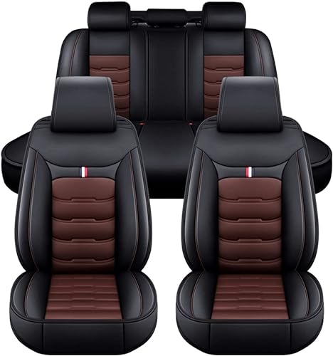 FESTAS Auto Sitzbezüge Sets für Toyota Crown Avalon CHR Prius Reiz, 5 Sitze Leder Sitzschoner Vorne und Hinten Wasserdicht Verschleißfest Komfortabler Accessories,F Black Brown von FESTAS