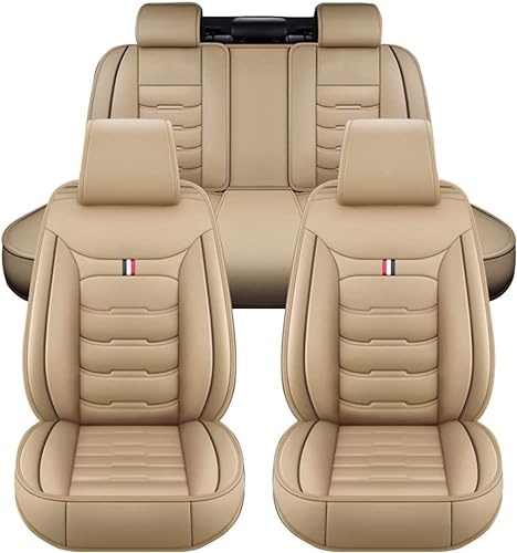 FESTAS Auto Sitzbezüge Sets für Toyota Prius 2016+, 5 Sitze Leder Sitzschoner Vorne und Hinten Wasserdicht Verschleißfest Komfortabler Accessories,D Beige von FESTAS