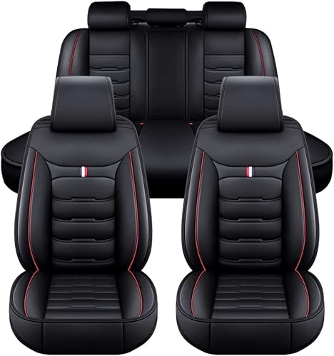 FESTAS Auto Sitzbezüge für VW Golf 7 Variant/Golf Variant R R-Line Wagon, 5 Seats PU Leder Vollständige Abdeckung wasserdichte Gemütlich Sitze Vorne und Hinten Autositzbezüge,Standard_Set-D_Black_Red von FESTAS