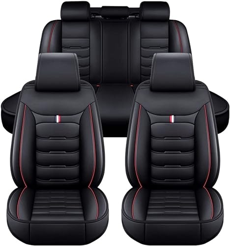 FESTAS Auto Sitzbezüge für VW Golf 7 Variant/Golf Variant R R-Line Wagon, 5 Seats PU Leder Vollständige Abdeckung wasserdichte Gemütlich Sitze Vorne und Hinten Autositzbezüge,Standard_Set-D_Black_Red von FESTAS