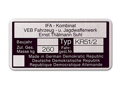 Typenschild KR51/2 (Aluminium)*** von FEZ Fahrzeugteile GmbH