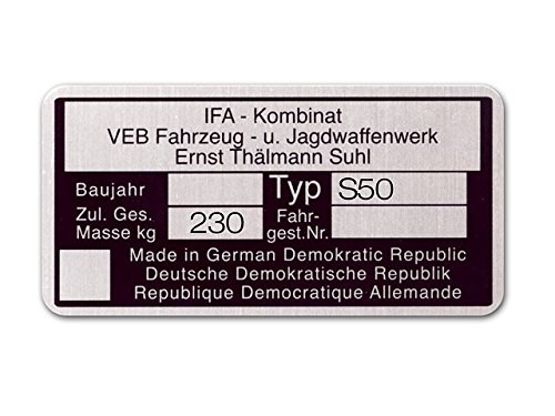 Typenschild S50 (Aluminium)*** von FEZ Fahrzeugteile GmbH