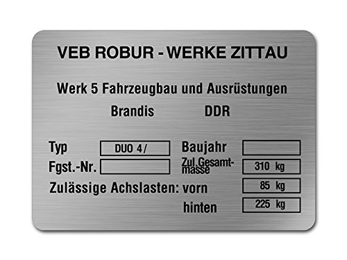 Typenschild passend für Duo 4/ neu (Aluminium)*** von FEZ Fahrzeugteile GmbH