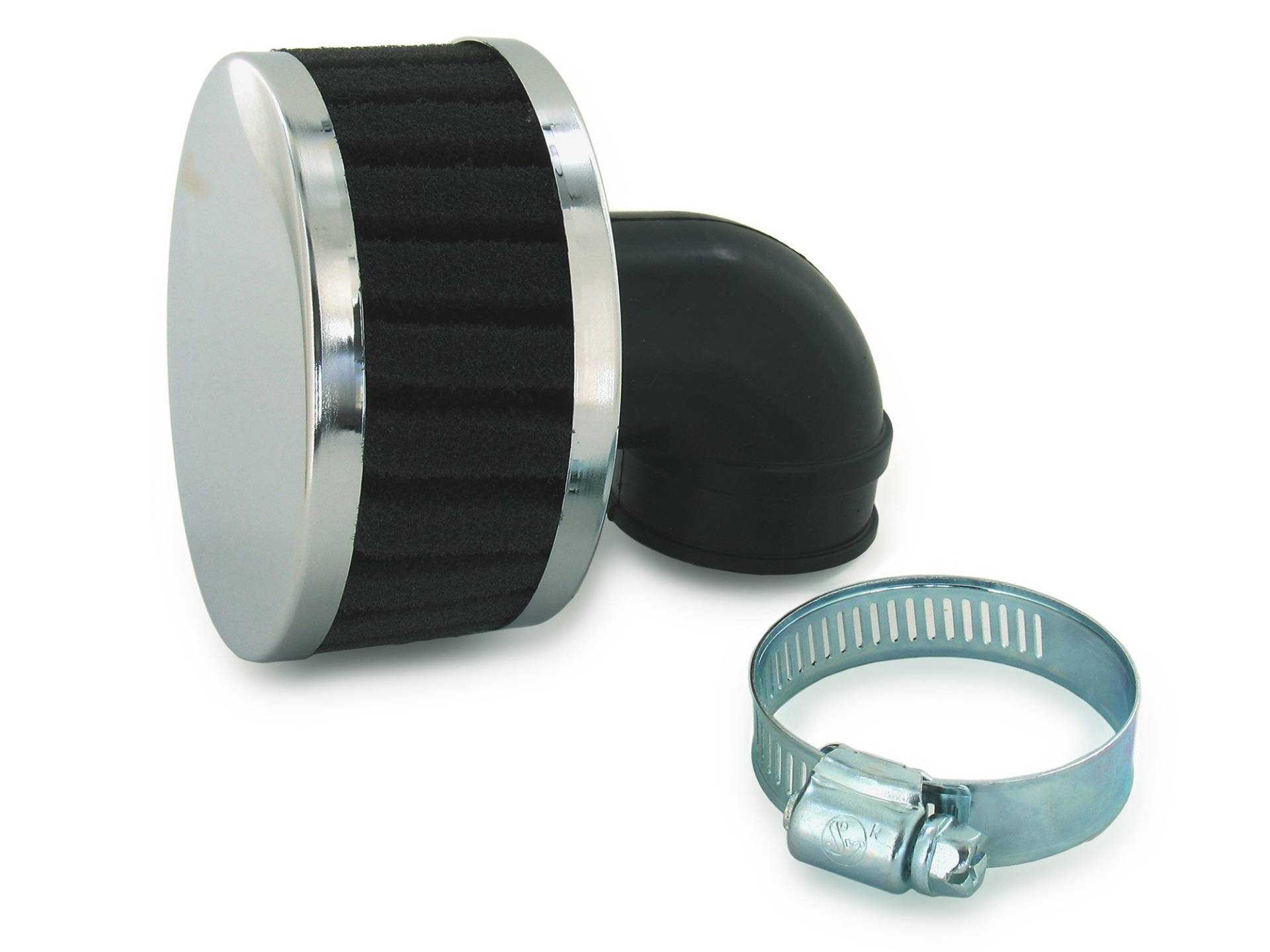 Luftfilter Sport schwarz/chrom-look 90° Winkel / 32mm Winkel passend für alle Mopeds von FEZ