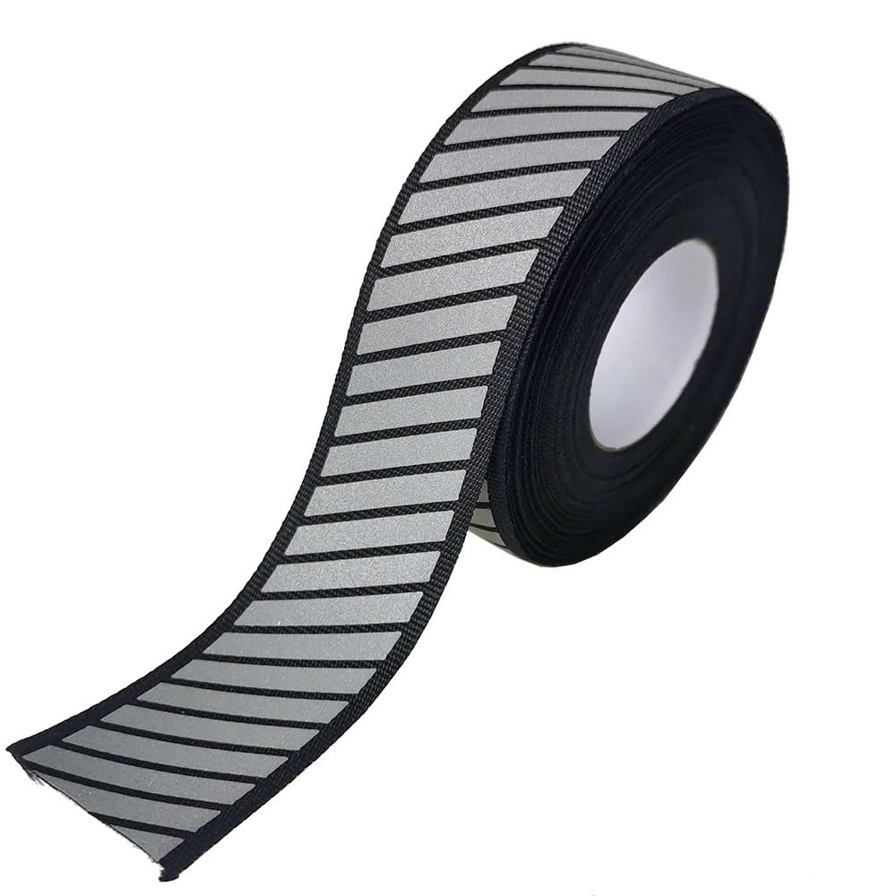 Baumwollbänder, schräge Bündel, schwere Bänder, Silbernes reflektierendes Gurtband, DIY-Stoffband for Aufnähen auf Kleidung, 3 cm x 2 Meter, Gurtband(Stripe b) von FFENFRYOU