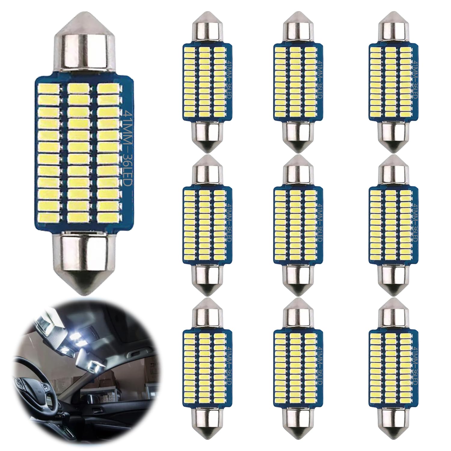 FFTANXS Led innenraumbeleuchtung auto, Led Auto Innenbeleuchtung 41MM Kaltweiss, LED Innenbeleuchtung Streifen,Plug and Play 12V innenraumbeleuchtung,Auto Beleuchtung Innenraum, Auto Licht Innenraum von FFTANXS