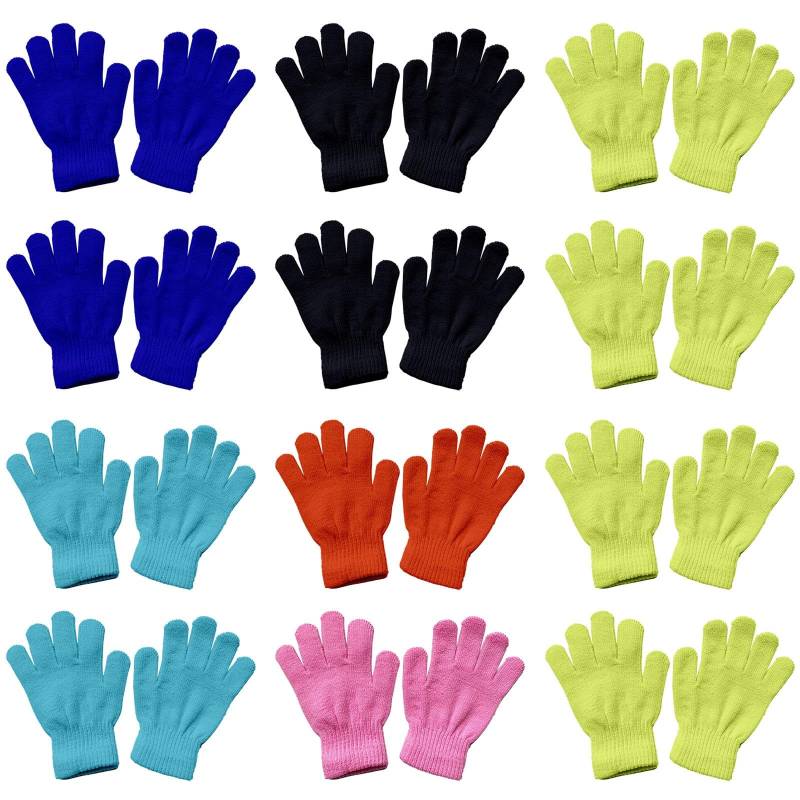 FGUUTYM 12 Paar Winterhandschuhe für, dehnbar, warm, Großpackung, Mädchen, Kleinkind Fingerhandschuhe (Black, One Size) von FGUUTYM