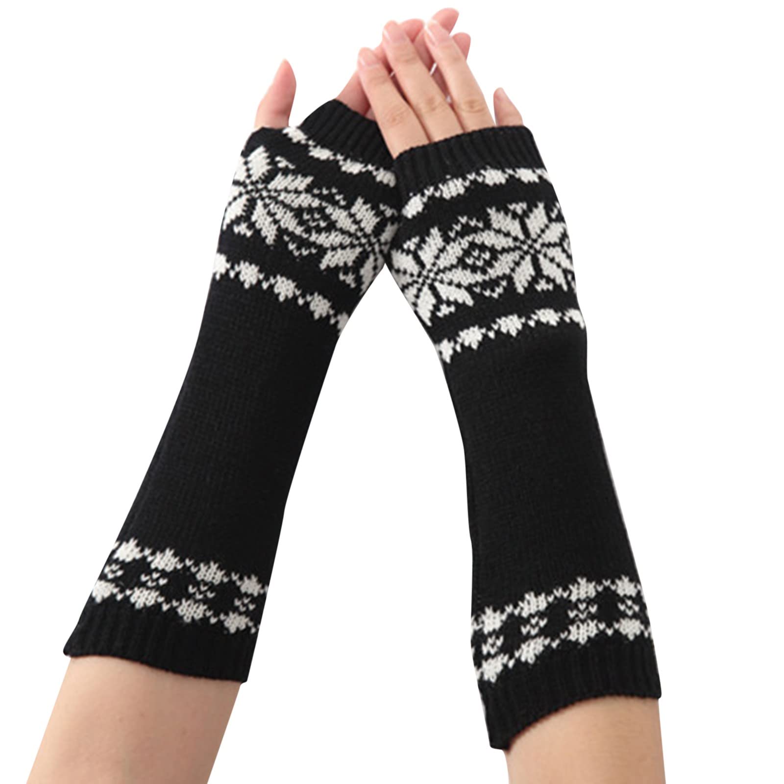 FGUUTYM Fingerlose Handgelenkwärmer für die Wintersaison, Unterarmwärmer, weihnachtliche Schneeflocken-Handschuhe Smartphone Handschuhe Damen (Black, One Size) von FGUUTYM