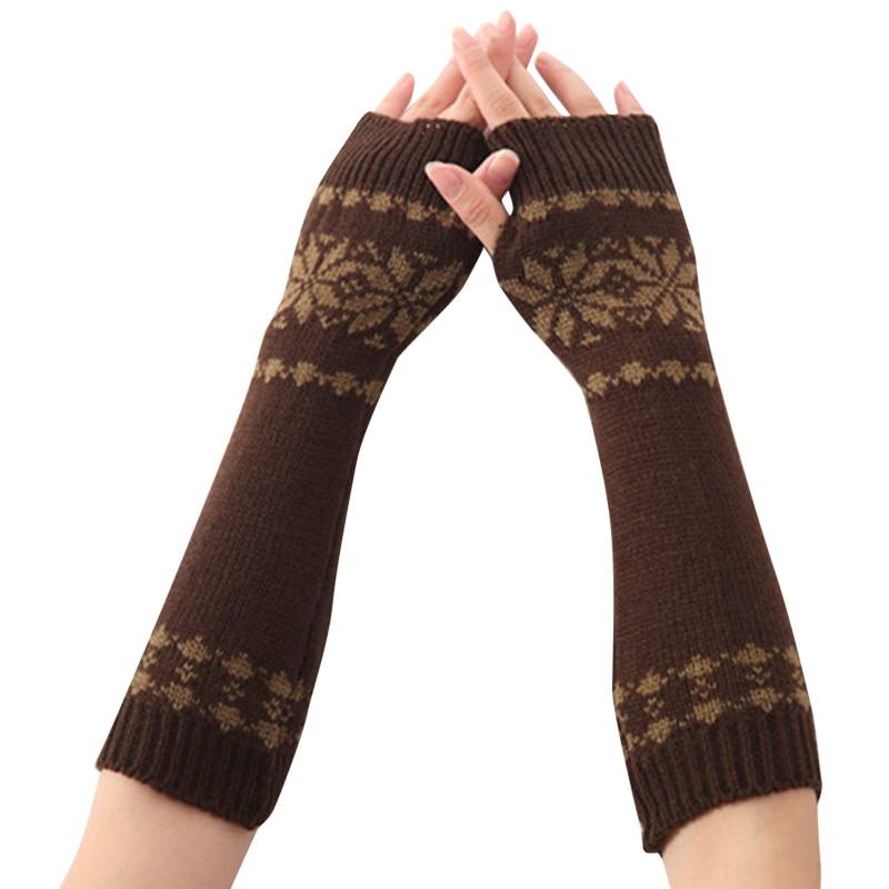 FGUUTYM Fingerlose Handgelenkwärmer für die Wintersaison, Unterarmwärmer, weihnachtliche Schneeflocken-Handschuhe Smartphone Handschuhe Damen (Coffee, One Size) von FGUUTYM