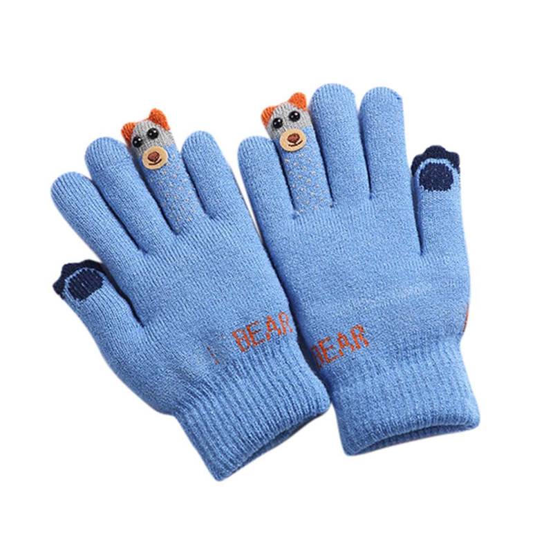 FGUUTYM Handschuhe Baby Winter Finger Fäustlinge Warme Vollgestrickte Bären Skihandschuhe Handschuhe Pfau Schmuck (Blue, One Size) von FGUUTYM