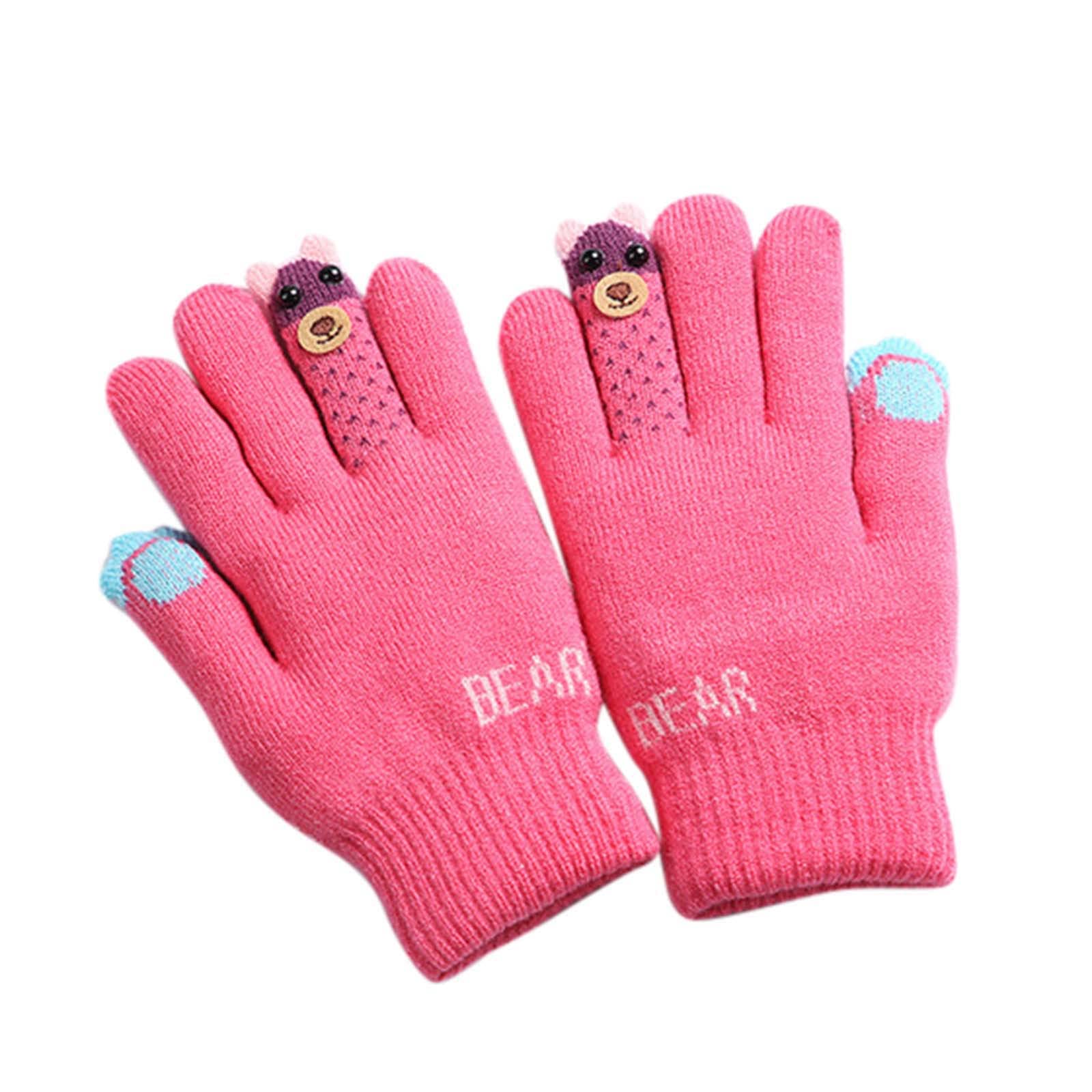 FGUUTYM Handschuhe Baby Winter Finger Fäustlinge Warme Vollgestrickte Bären Skihandschuhe Handschuhe Pfau Schmuck (Hot Pink, One Size) von FGUUTYM