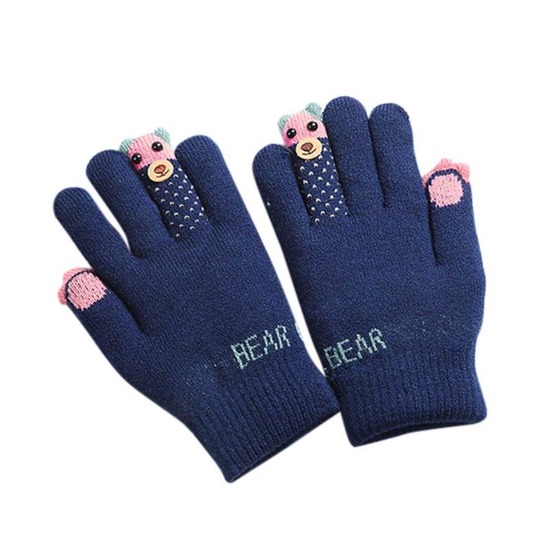 FGUUTYM Handschuhe Baby Winter Finger Fäustlinge Warme Vollgestrickte Bären Skihandschuhe Handschuhe Pfau Schmuck (Navy, One Size) von FGUUTYM