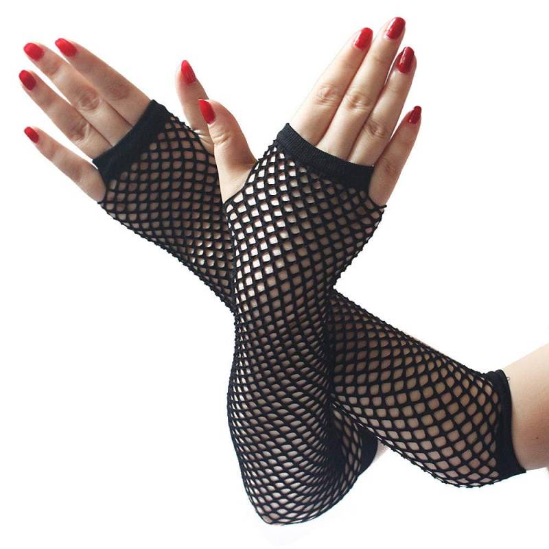 FGUUTYM High Women fingerlose Spitze Elastizität lange Handschuhe Frauen Netz-reizvolle Handschuhe Bauhandschuhe Fingerlos (Black, One Size) von FGUUTYM